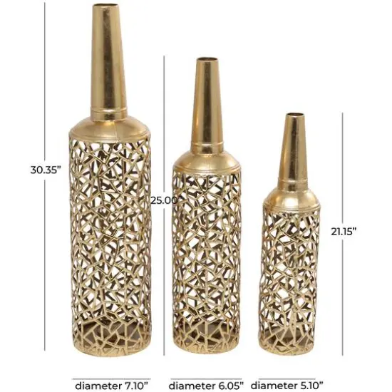 Gold Metal Abstract Patterned Vase with Open Frame Design Set {7}