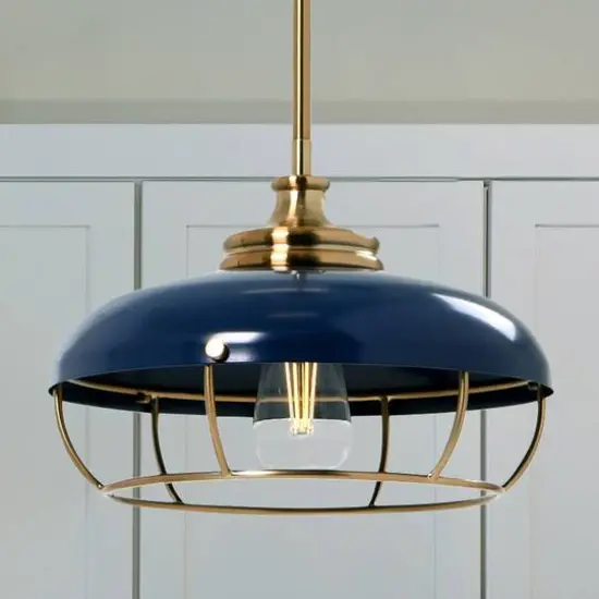 Hello Honey&reg; Robert Stevenson Lighting Presley Caged Dome Metal Ceiling Light Brushed Brass/Navy Blue {7}