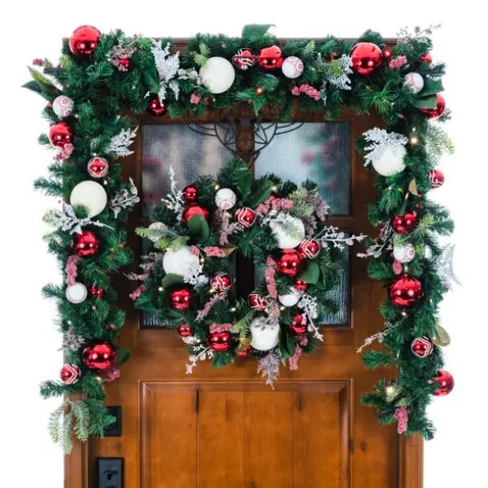 Village Lighting 24" Pre-Lit Nordic Christmas Wreath, Red & Clear LED Lights {5}