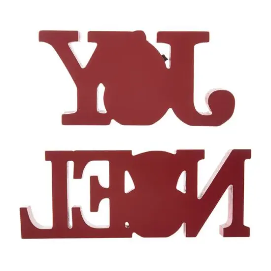 Glitzhome&reg; 2-Piece JOY and NOEL Wooden Christmas Plaid Table D&eacute;cor {8}