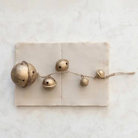 Hello Honey&reg; 16" Antique Gold Hanging Metal Bells with Star Cutouts {3}