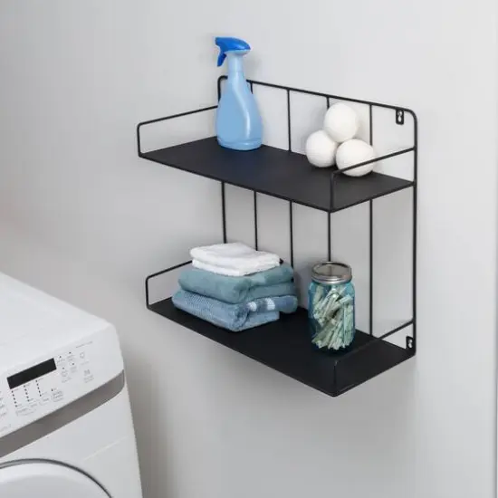 Honey Can Do 2-Tier Large Black Laundry Wall Shelf {4}
