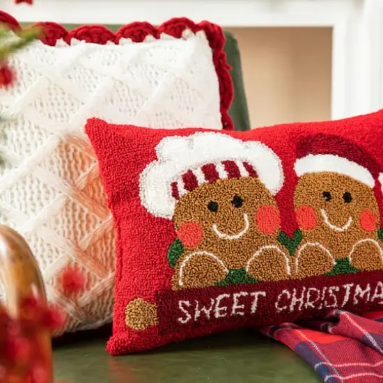 Glitzhome&reg; 18" Hooked Gingerbread Boy & Girl Pillow {6}