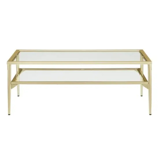 42" Gold Two Tier Glass and Metal Coffee Table {3}