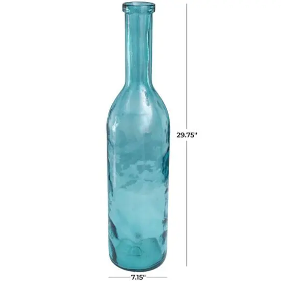 30" Teal Recycled Glass Tall Spanish Bottleneck Vase {6}