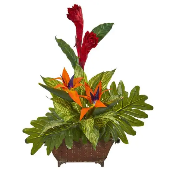 Bird of Paradise and Mix Greens Artificial Arrangement {1}