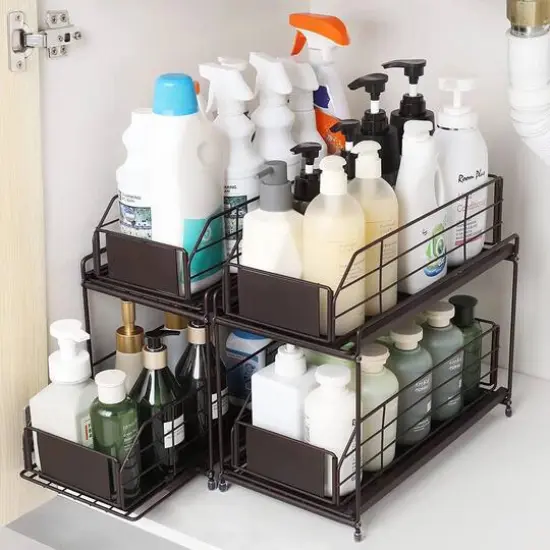 NEX™ 14" 2-Tier Under Sink Rack Organizer with Sliding Drawers, 2ct. Brown {4}