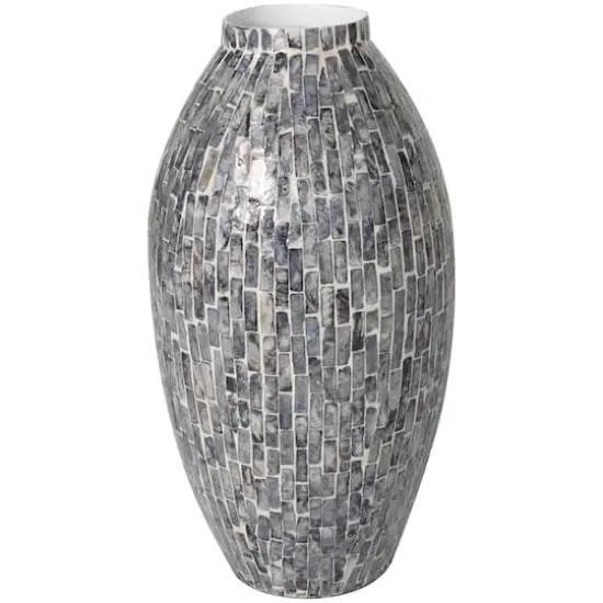 15" Gray Mother of Pearl Handmade Mosaic Inspired Vase {3}