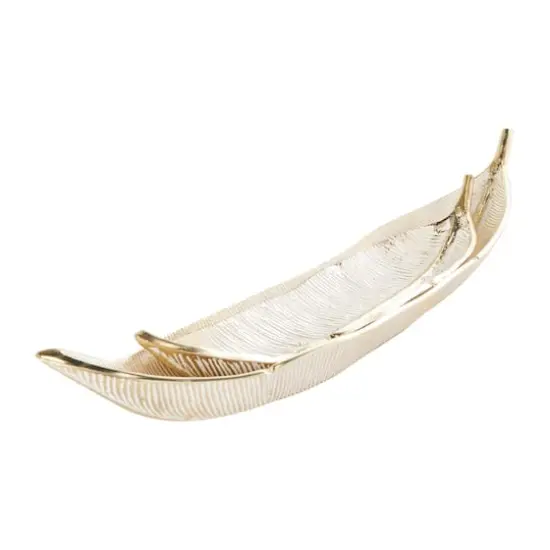 Silver Aluminum Leaf Slim Carved Decorative Bowl Set with Gold Metallic Accents {6}