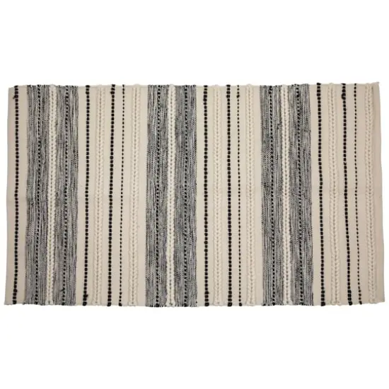 Cream & Black Handloom Woven Throw Rug, 3.5ft. x 2ft.  {1}