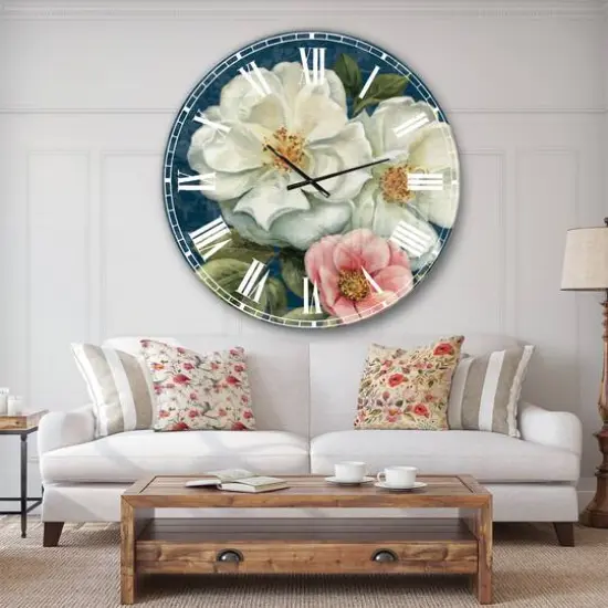 Designart 'Handpainted Blue Damask Flowers Farmhouse Wall Clock {4}