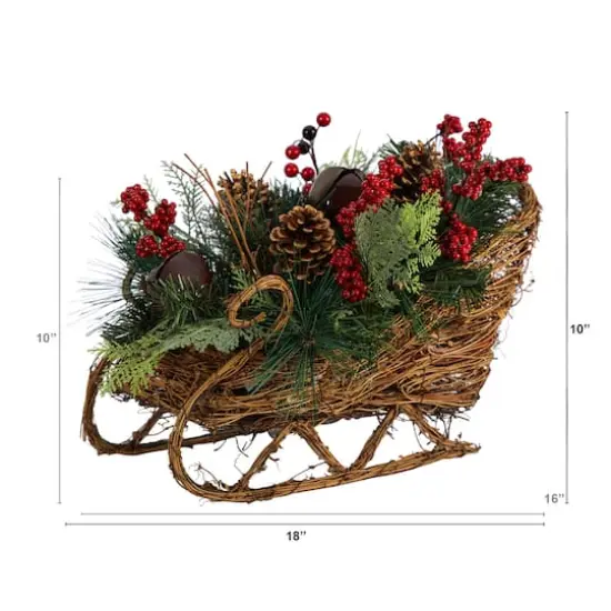 18" Sleigh Pinecones & Berries Artificial Christmas Arrangement {5}