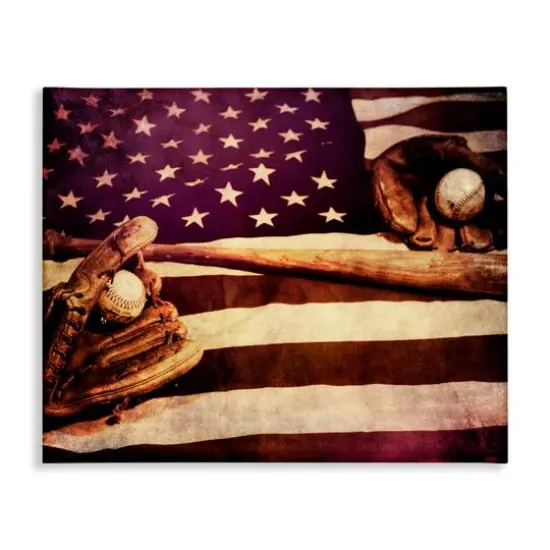 Stupell Industries American Flag Stripes Stars Baseball Mitt Sports Motif Canvas Wall Art {1}
