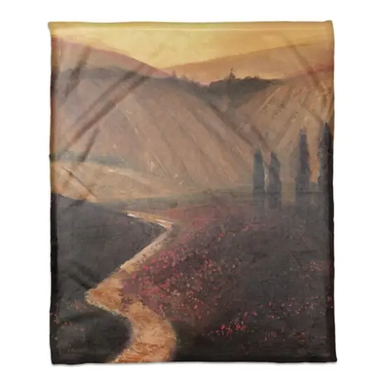 Tuscan Valley Path Coral Fleece Blanket {1}