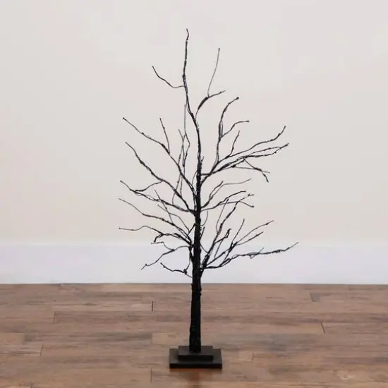 3ft. Pre-Lit Halloween Black Twig Artificial Tree with 80 Orange & Purple LED Lights {8}