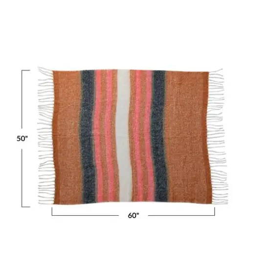 Hello Honey&reg; Brown & Pink Striped Acrylic & Wool Throw Blanket {4}