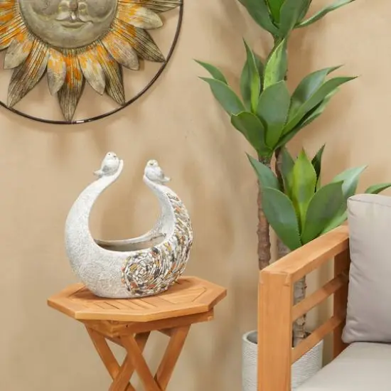 15" Gray Fiberglass Bird Planter with Stone Mosaic Design {8}