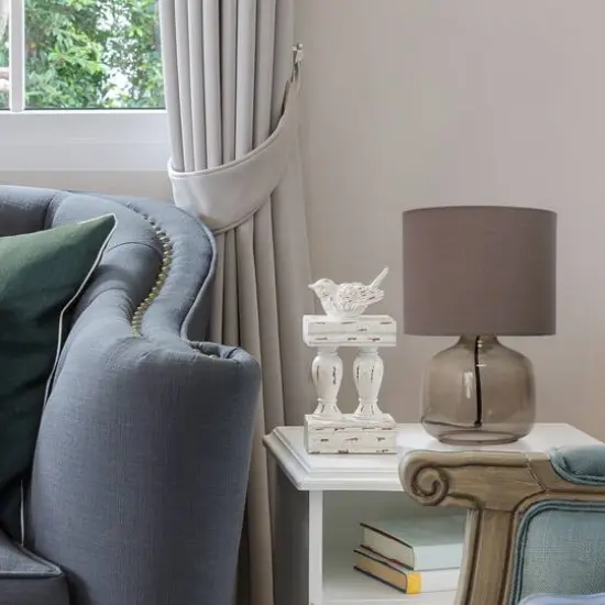 Simple Designs 14" Glass Table Lamp with Gray Fabric Shade Smoke/Gray {6}