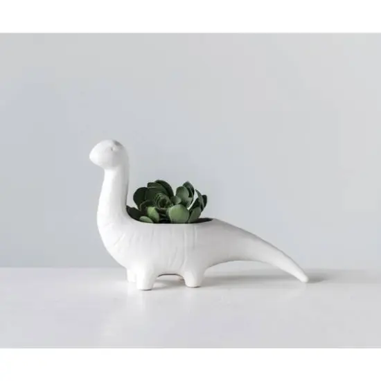 Hello Honey&reg; 10" White Dinosaur Shaped Stoneware Planter {3}