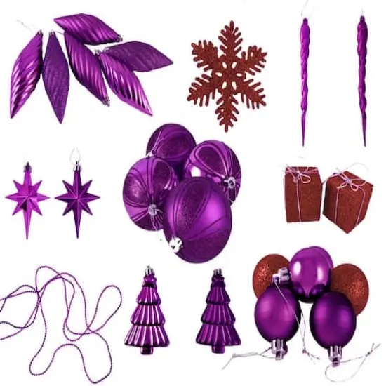 125ct. Purple & Red Shatterproof 3-Finish Christmas Ornaments {3}