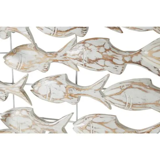 37" White Wood Fish Coastal Wall Decor {6}
