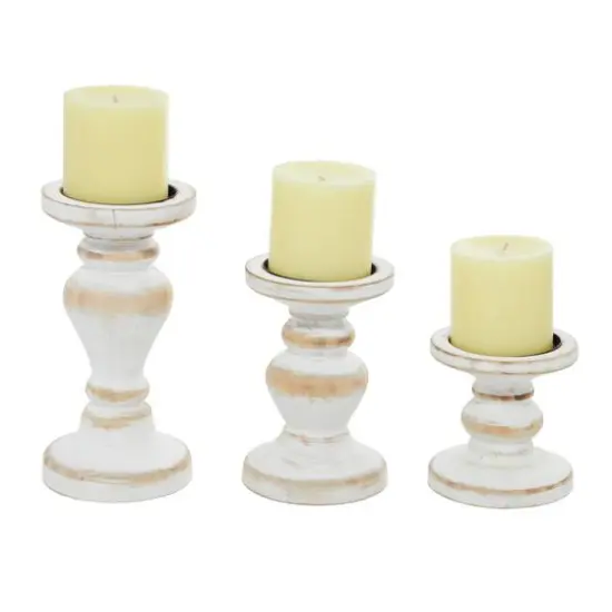 White Wood Farmhouse Candle Holder Set {1}