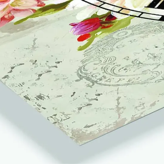 Designart Red Painted Flowers On Vintage Postcard I Multipanel Wall Clock {4}