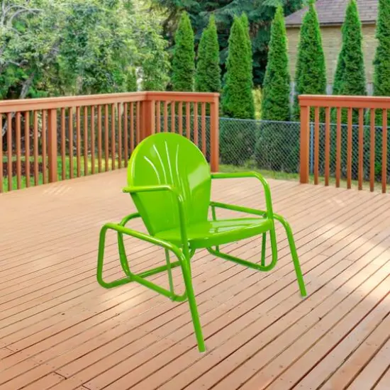 Outdoor Retro Metal Tulip Glider Patio Chair Lime Green {3}