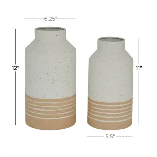 Set of 2 White Metal Farmhouse Vase, 11", 12" {5}