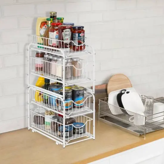 2-Tier Stackable Sliding Basket Cabinet Organizers, 2ct. White {7}