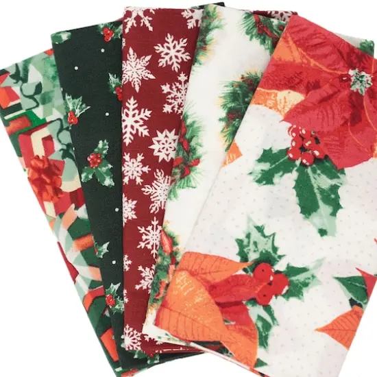SINGER Christmas Poinsettia Cotton Fabric Fat Quarter Bundle {3}