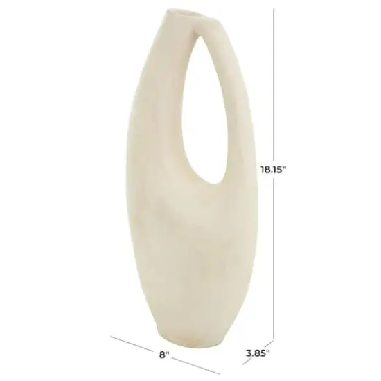 18" Beige Paper Mache Abstract Curved Vase with Handle {11}