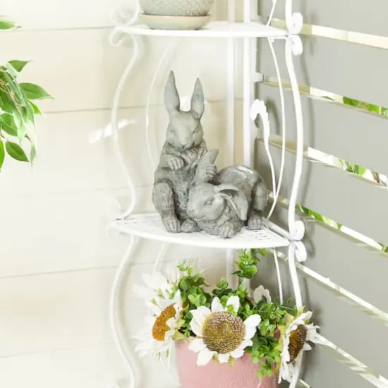 11" Gray Farmhouse Rabbits Garden Sculpture {3}