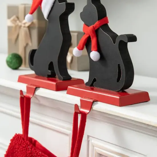Glitzhome&reg; Cat & Dog Metal Christmas Stocking Holder Set {6}