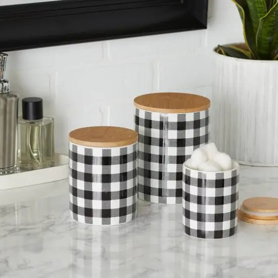DII&reg; Buffalo Check Ceramic Canister Set Black and White {8}