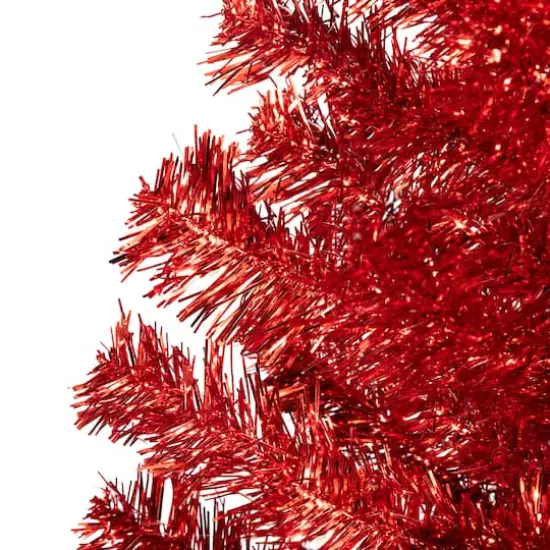 7ft. Unlit Red Artificial Tinsel Christmas Tree {4}