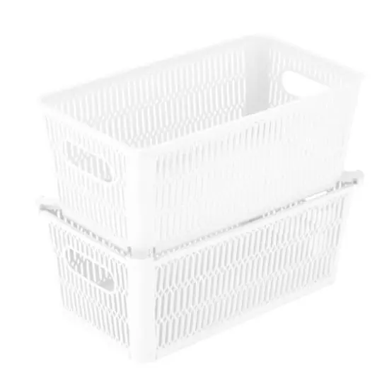 Simplify Slide 2 Stack It Small Storage Tote Baskets, 2ct. White {1}
