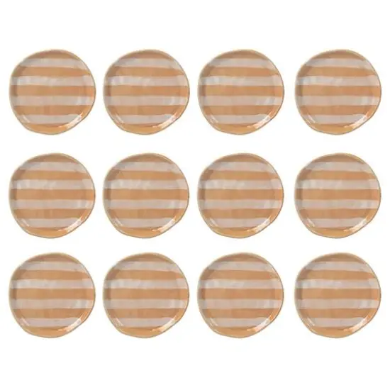 Hello Honey&reg; 6" Brown & White Striped Hand-Painted Stoneware Plate, 12ct. {1}
