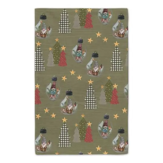 Good Tidings Green Tree & Globe Pattern Tea Towel Set {6}