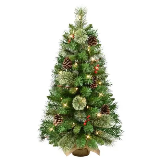 3ft. Pre-Lit Pine Adorned Artificial Christmas Tree in Burlap Sack, Clear Lights {1}