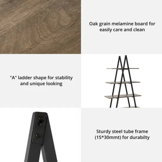 Glitzhome&reg; 5.5ft. Modern Industrial 4-Tier A-Frame Open Ladder Bookshelf Rustic {5}