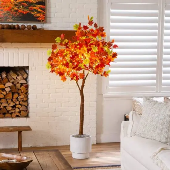 6ft. Pre-Lit Shades of Autumn Maple Artificial Fall Tree with 360 Warm White LED Lights {10}