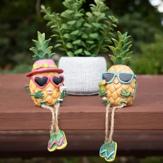 6.25" Tropical Girl Pineapple with Cocktail Outdoor Garden Statue {4}