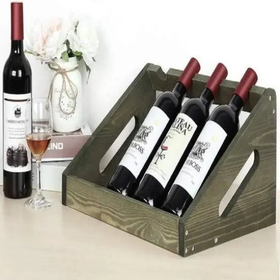 Olive Green Rustic Wood Wine Bottle Holder {6}