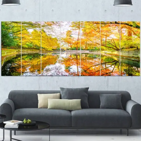 Designart - Bright Fall Forest with River - Landscape Canvas Art Print {3}