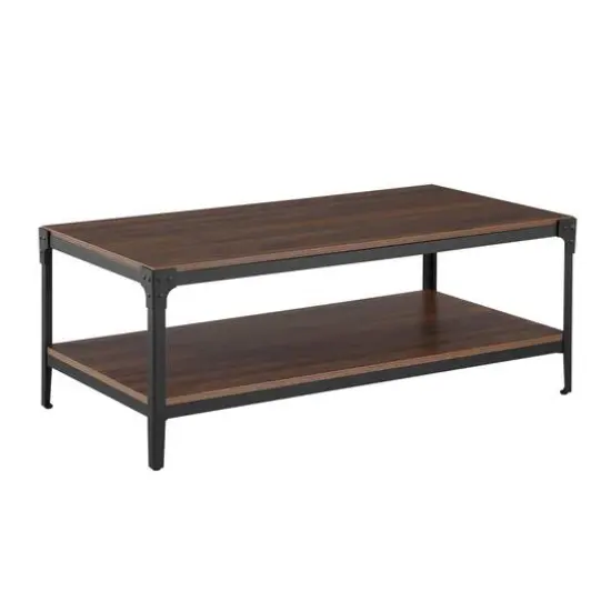 Walker Edison 48" Dark Walnut Angle Iron Coffee Table {1}