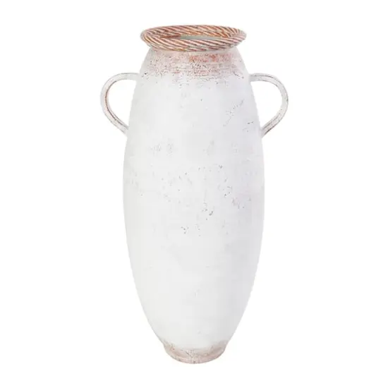 23.5" Distressed White Metal Vase {1}