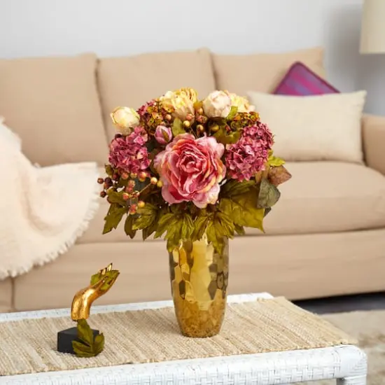 19" Peony Arrangement in Gold Vase {4}