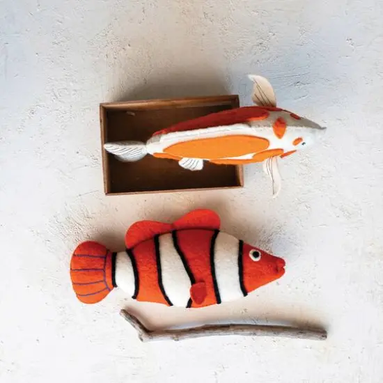 Hello Honey&reg; Handmade Wool Felt Fish Ornament Wall Hanging Set {3}