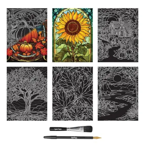 Brea Reese&trade; 9" x 12" Stained Glass Fall Scratch Art Paper Pad {3}